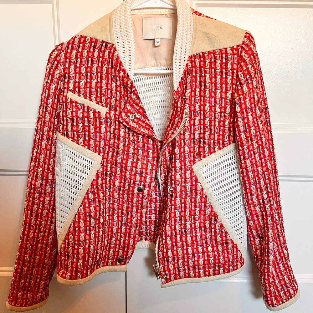 IRO Red and Cream Tweed Blazer Size 38